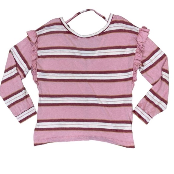 Anthropologie Pilcro Ruffled Open-Back Slouchy Oversized Shoulder Top Striped - Picture 5 of 16